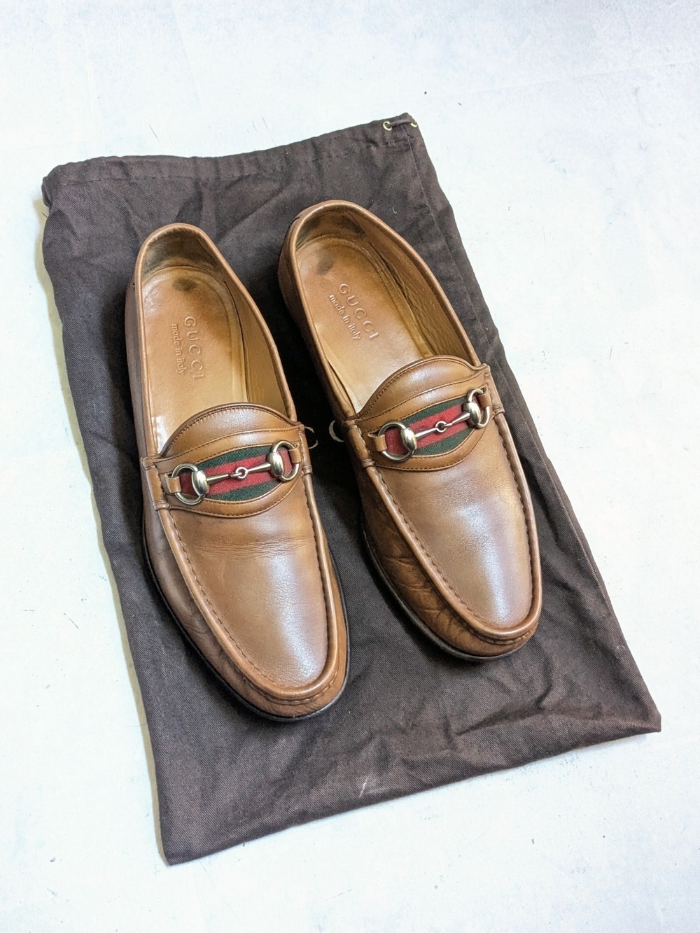 Gucci Men’s Brown Leather Horsebit Loafers US 9 Slip Ons